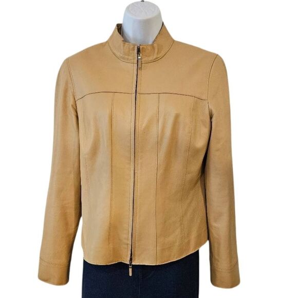 🌹Genuine Leather Tan Jacket DD Collection sz 8 see measurements - Picture 1 of 10